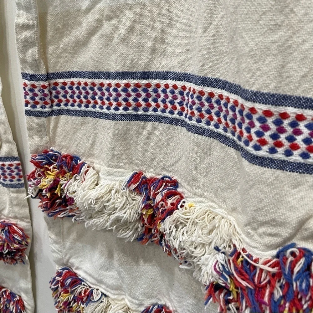 Anthropologie Fringed Cortes Rectangular Table Runner Fringe Embroidered 16”x90”